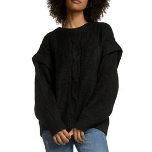 New ✨ ELAN Cable Knit Exaggerated Drop Shoulder Sweater Black Size XS MSRP$89